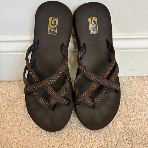 Teva Women's Olowahu Dark Brown Light Brown Flip-Flop Sandal Size 7 - Picture 2 of 13
